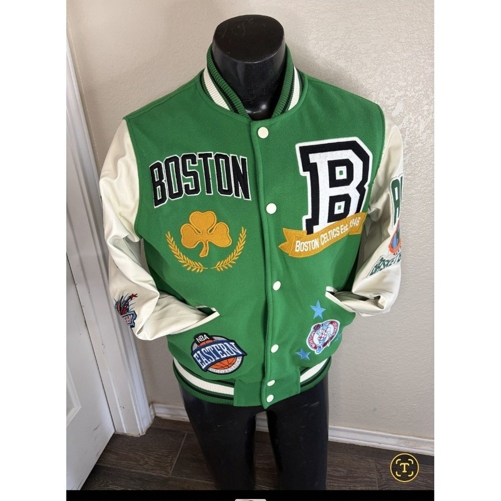 Blackoff Authentics Boston Celtics Varsity Jacket Green Mens Medium NBA Patch